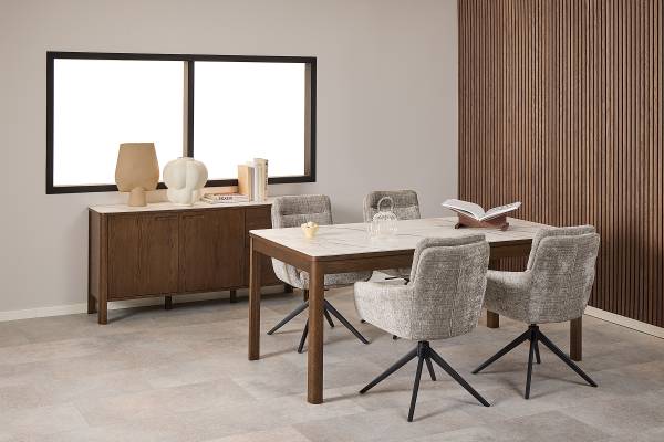 Tavolo da pranzo rettangolare Wity Effetto marmo crema / rovere scuro