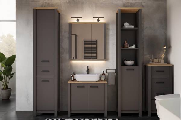 Waschbeckenunterschrank Veneto 2 Türen Anthrazit / Eiche Artisan Dekor