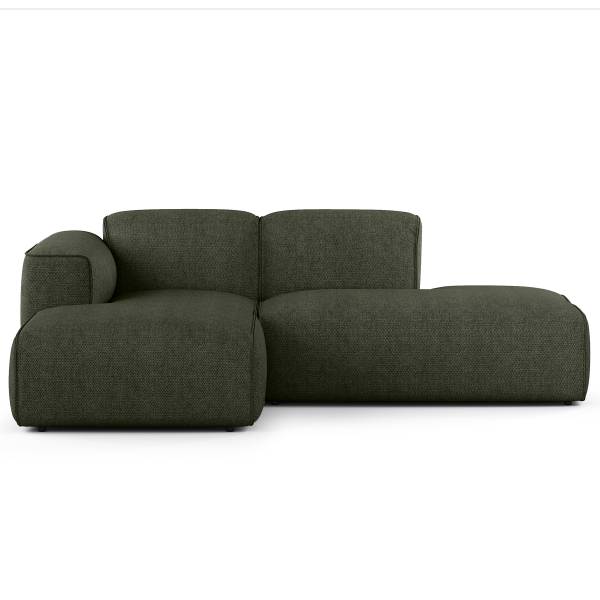Ecksofa HUDSON mit Chaiselongue Small Webstoff Saia: Graugrün meliert - Longchair davorstehend links / Ottomane rechts