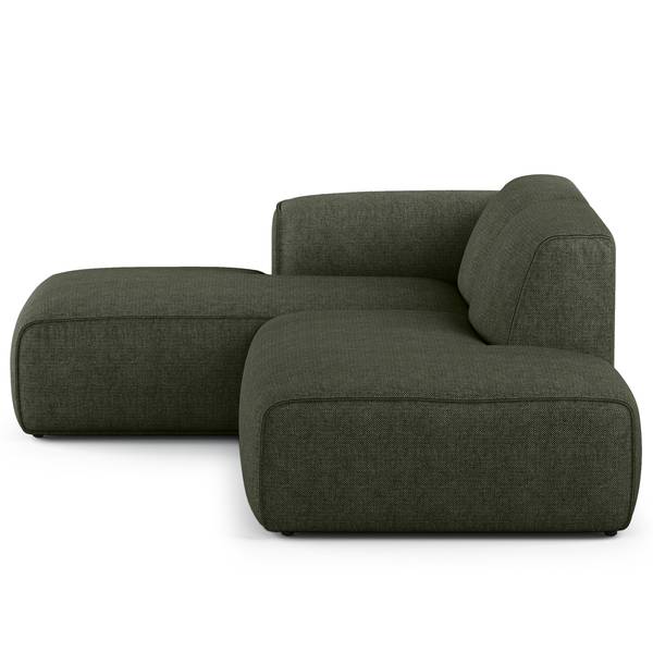 Ecksofa HUDSON mit Chaiselongue Small Webstoff Saia: Graugrün meliert - Longchair davorstehend links / Ottomane rechts