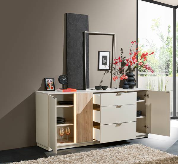 Beleuchtetes Sideboard Caballaa Kaschmir / Eiche Riva Dekor