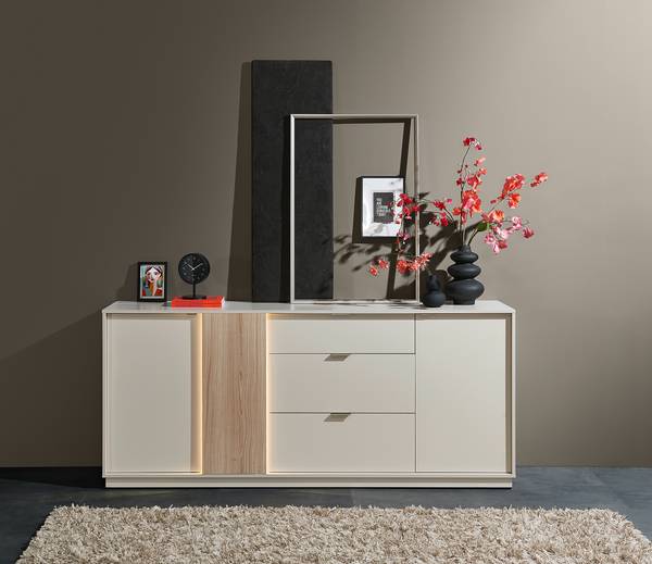 Beleuchtetes Sideboard Caballaa Kaschmir / Eiche Riva Dekor