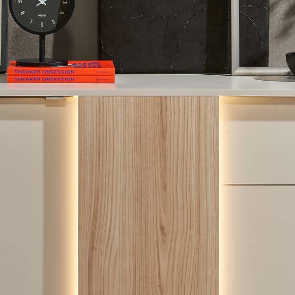 Beleuchtetes Sideboard Caballaa Kaschmir / Eiche Riva Dekor