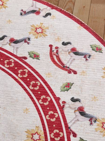 Kurzflorteppich Rocking Horse rund Polyester - Creme / Rot