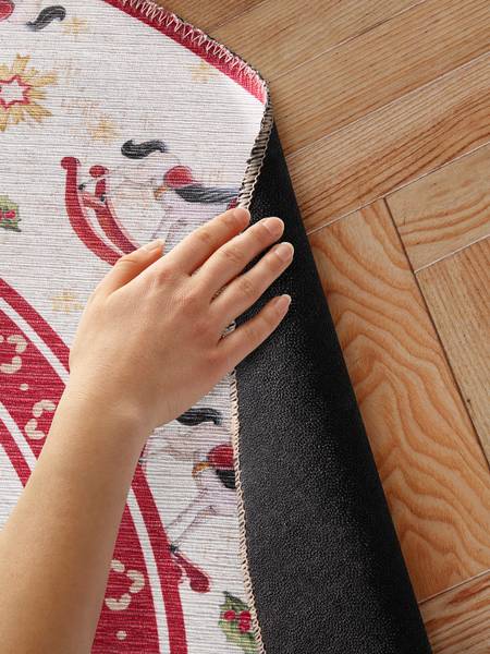 Kurzflorteppich Rocking Horse rund Polyester - Creme / Rot