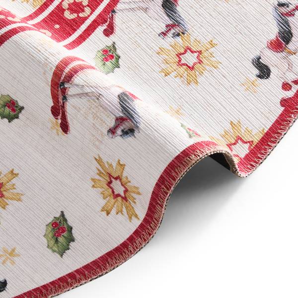 Kurzflorteppich Rocking Horse rund Polyester - Creme / Rot