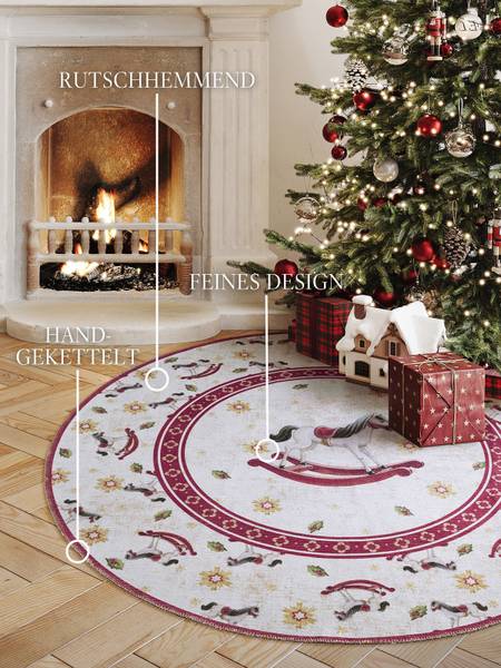 Kurzflorteppich Rocking Horse rund Polyester - Creme / Rot