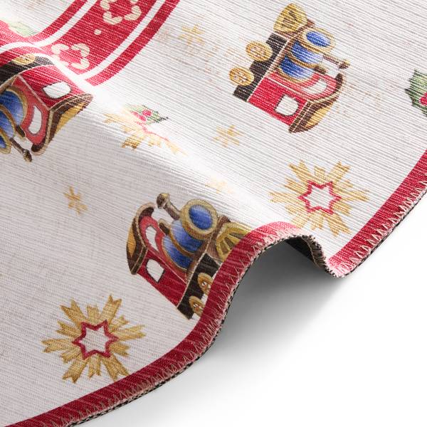 Tappeto rotondo Christmas Train Poliestere - Crema / Rosso