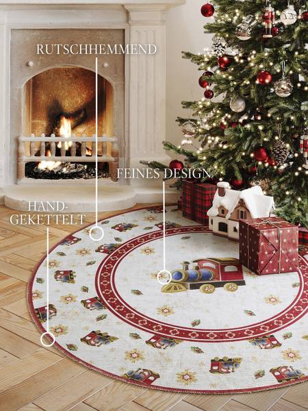 Tappeto rotondo Christmas Train Poliestere - Crema / Rosso