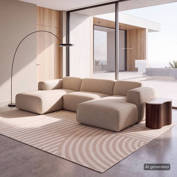Wohnlandschaft HUDSON mit 2 Longchairs Webstoff Amaris: Beige