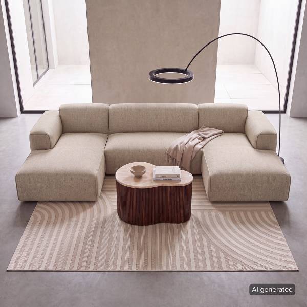 Wohnlandschaft HUDSON mit 2 Longchairs Webstoff Amaris: Beige