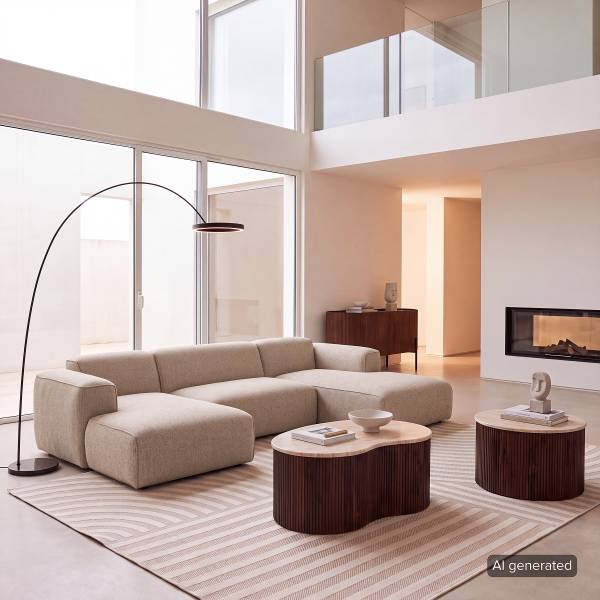Wohnlandschaft HUDSON mit 2 Longchairs Webstoff Amaris: Beige