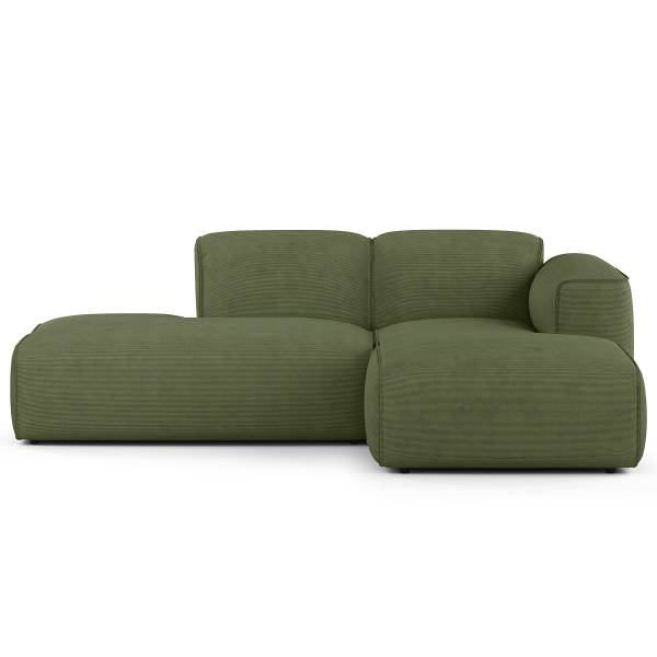 Ecksofa HUDSON mit Chaiselongue Small Cordstoff Snor: Grün - Longchair davorstehend rechts / Ottomane links