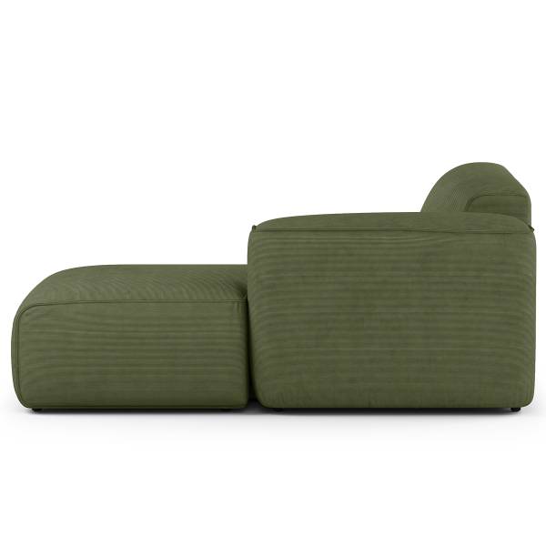 Ecksofa HUDSON mit Chaiselongue Small Cordstoff Snor: Grün - Longchair davorstehend rechts / Ottomane links