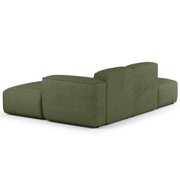 Ecksofa HUDSON mit Chaiselongue Small Cordstoff Snor: Grün - Longchair davorstehend rechts / Ottomane links
