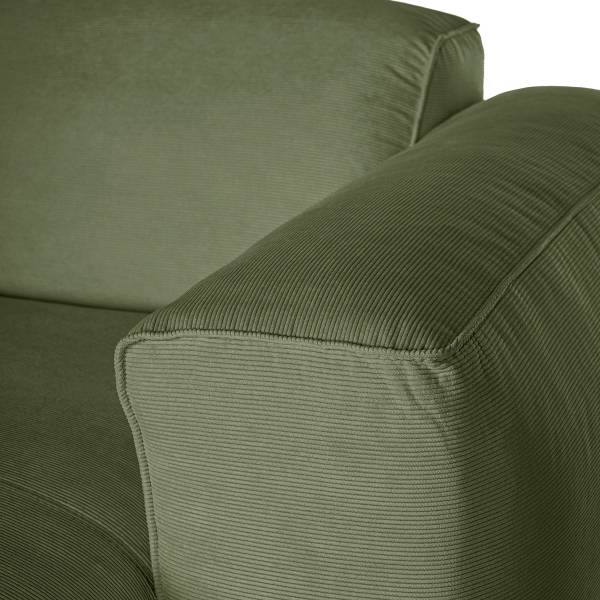 Ecksofa HUDSON mit Chaiselongue Small Cordstoff Snor: Grün - Longchair davorstehend rechts / Ottomane links