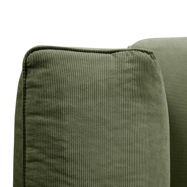 Ecksofa HUDSON mit Chaiselongue Small Cordstoff Snor: Grün - Longchair davorstehend rechts / Ottomane links