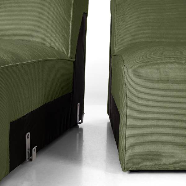 Ecksofa HUDSON mit Chaiselongue Small Cordstoff Snor: Grün - Longchair davorstehend rechts / Ottomane links