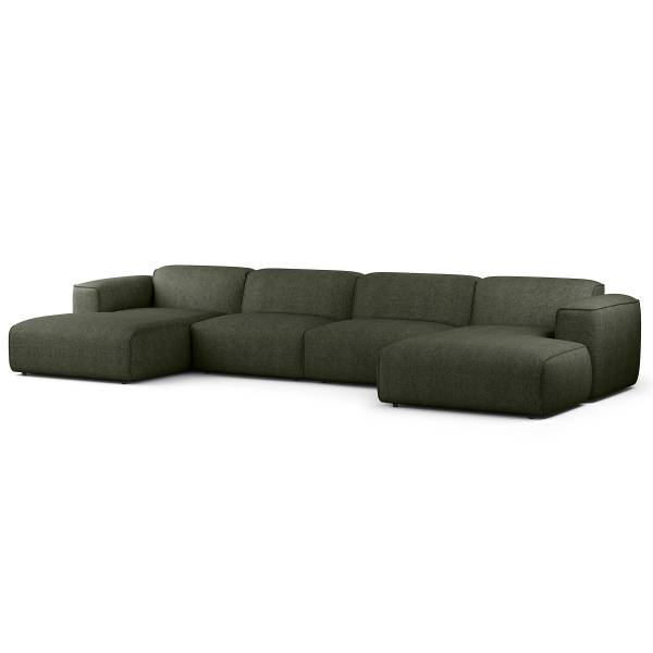 Divano HUDSON con chaise longue XL Tessuto Saia: grigio verde mélange