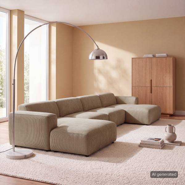 Wohnlandschaft HUDSON mit XL-Longchairs Cordstoff Snor: Taupe