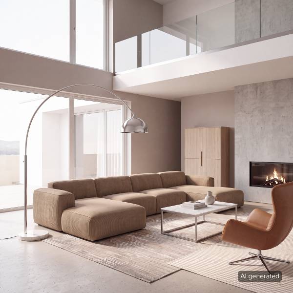 Wohnlandschaft HUDSON mit XL-Longchairs Cordstoff Snor: Taupe