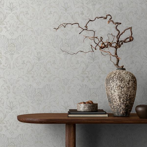 Vliestapete 35148 Floral Vlies - Weiß / Grau