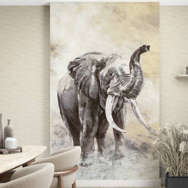 Vliestapete 33099 Elefant Vlies - Grau / Beige