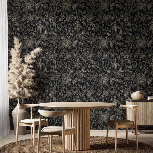 Fotomurale 35617 floreale Tessuto non tessuto - Nero / beige