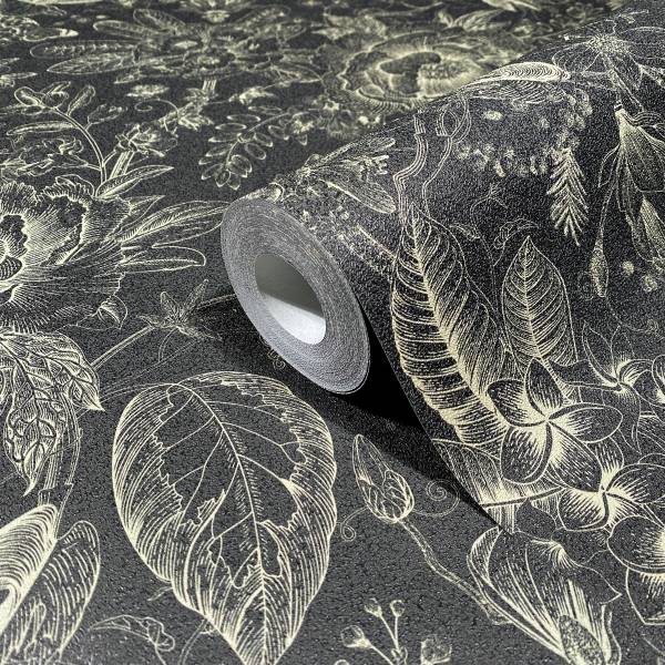 Fotomurale 35617 floreale Tessuto non tessuto - Nero / beige