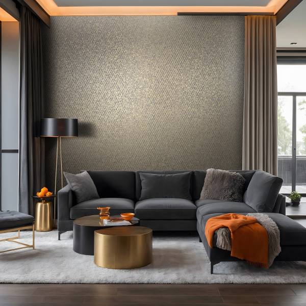 Vliesbehang 35540 Geometrische Lijnen vlies - zwart/goudkleurig