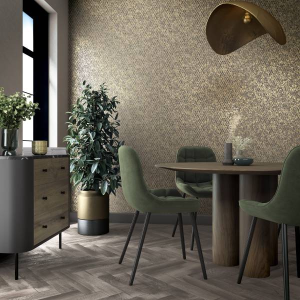 Vliesbehang 35540 Geometrische Lijnen vlies - zwart/goudkleurig