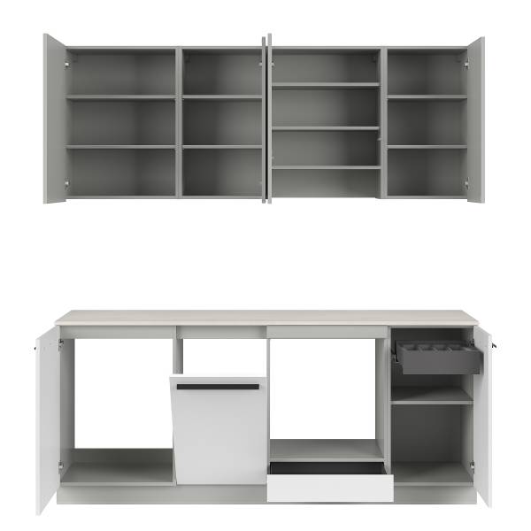 Keukenblok ARCOO 210 cm lichtgrijs/wit