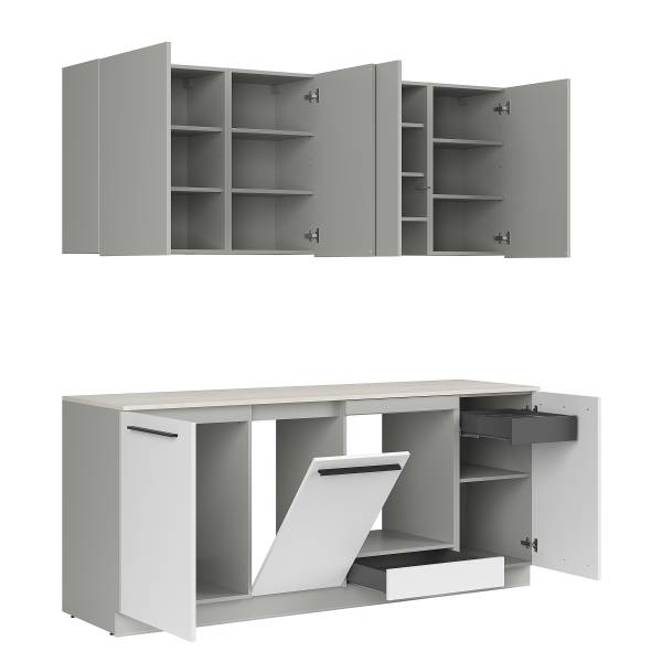 Keukenblok ARCOO 210 cm lichtgrijs/wit