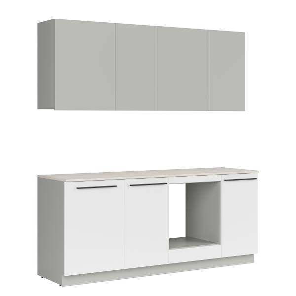 Keukenblok ARCOO 210 cm lichtgrijs/wit