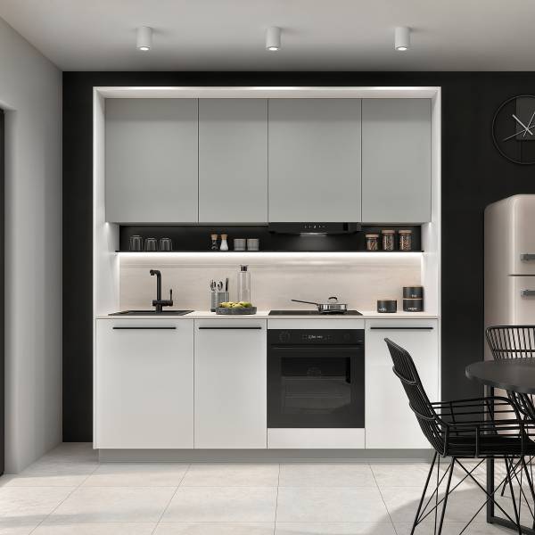 Keukenblok ARCOO 210 cm lichtgrijs/wit