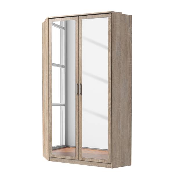 Meuble d'angle Julan Imitation chêne brut de sciage - Avec portes miroir