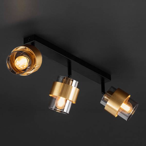 Deckenleuchte Sianna Aluminium / Rauchglas - Schwarz - Flammenanzahl: 3