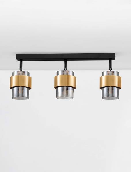 Deckenleuchte Sianna Aluminium / Rauchglas - Schwarz - Flammenanzahl: 3