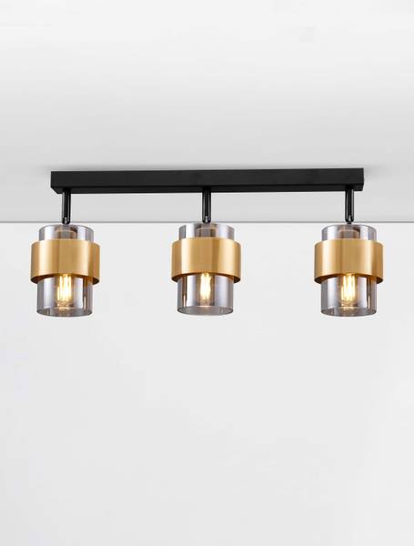 Deckenleuchte Sianna Aluminium / Rauchglas - Schwarz - Flammenanzahl: 3