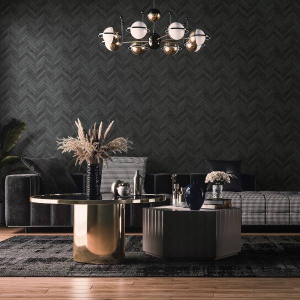 Vliesbehang 45761 Visgraatmotief vlies - antracietkleurig