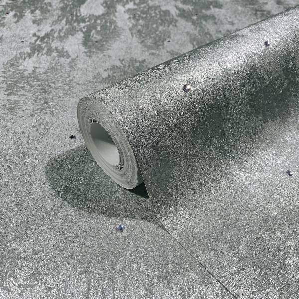 Vliestapete 35688 Metalloptik mit Strass Vlies - Silber