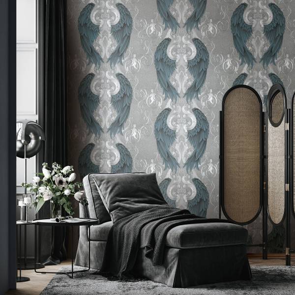 Fotomurale 52579 Ornamentale Tessuto non tessuto - Argento / Blu
