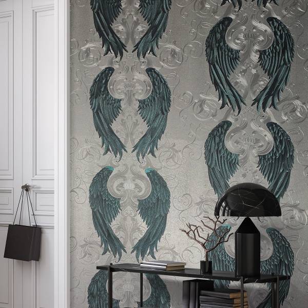 Fotomurale 52579 Ornamentale Tessuto non tessuto - Argento / Blu