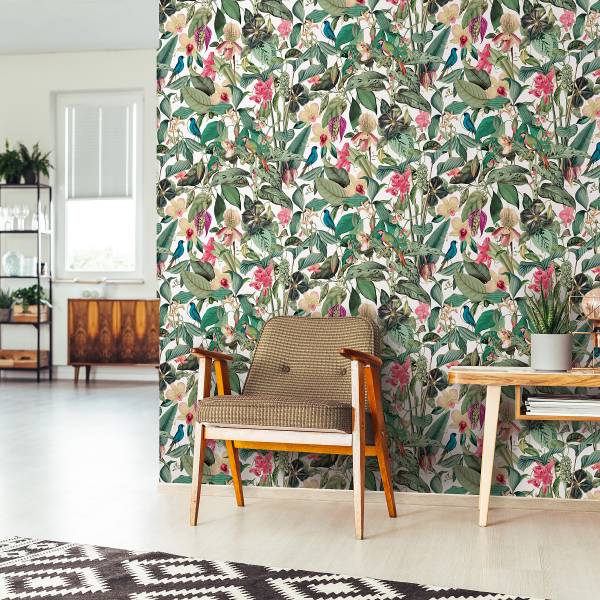 Vliestapete 81686 Floral Vlies - Weiß / Grün