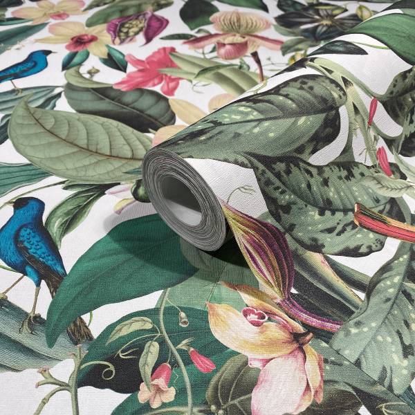 Vliestapete 81686 Floral Vlies - Weiß / Grün