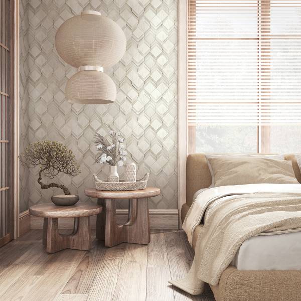 Fotomurale 81679 3D Rombi Tessuto non tessuto - Bianco / Grigio