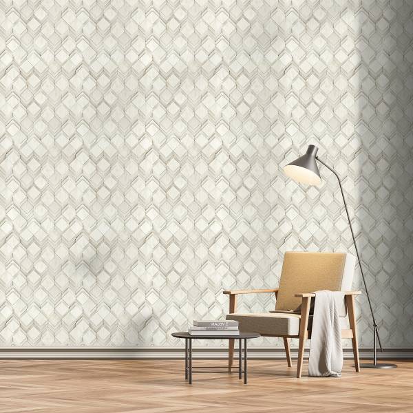 Fotomurale 81679 3D Rombi Tessuto non tessuto - Bianco / Grigio