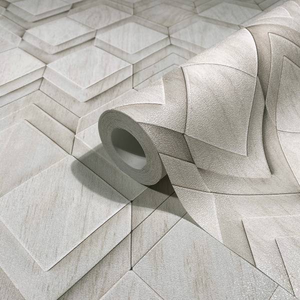 Fotomurale 81679 3D Rombi Tessuto non tessuto - Bianco / Grigio