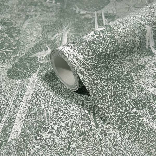 Vliesbehang 47651 Bomen vlies - groen/wit