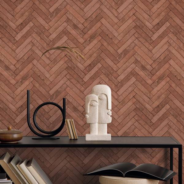 Vliesbehang 45763 Visgraatmotief vlies - rood/bruin